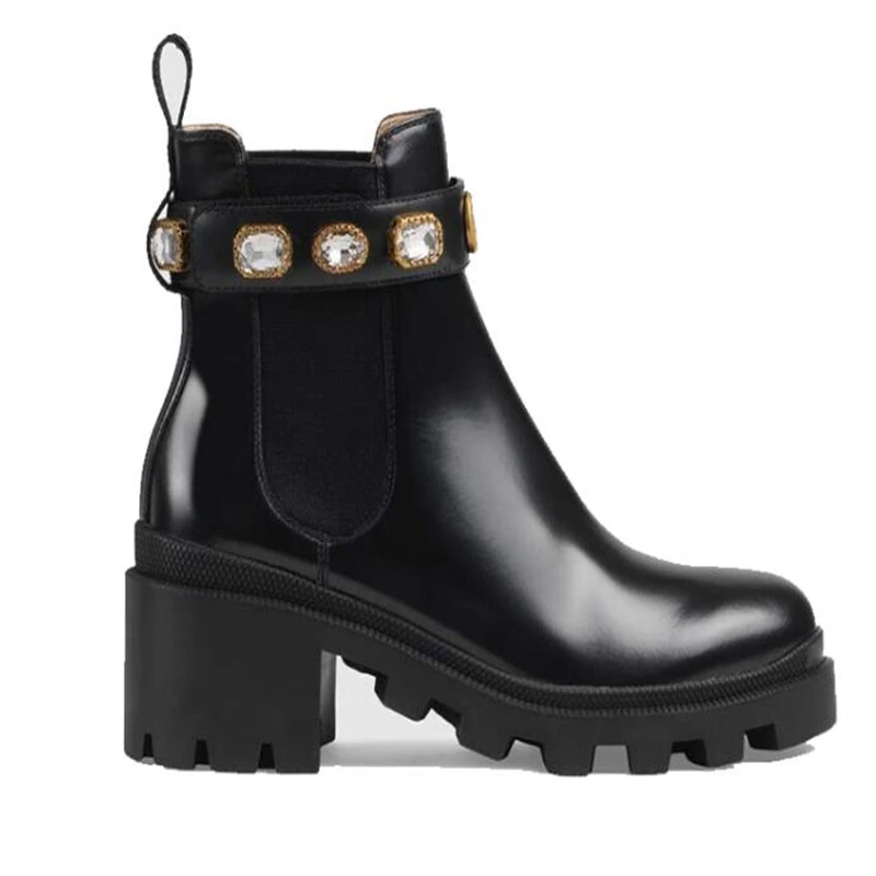 Женские мотоциклетные ботинки на платформе зимние короткие ботильоны из