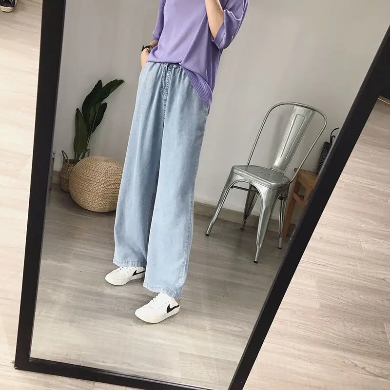 

Woman Jeans Pants Elastic Waist Autumn Loose Straight plus Size