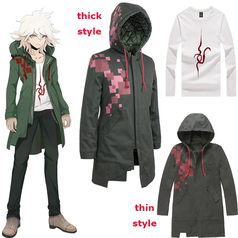 Пальто с капюшоном Danganronpa 2 Nagito Komaeda длинная куртка армейского зеленого цвета