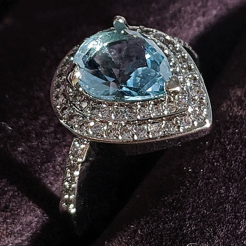 Лидер продаж роскошный голубой Цвет Груша 925 стерлингового серебра Обручение