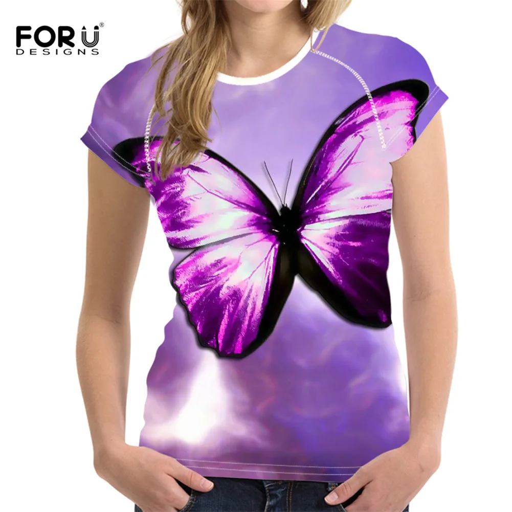 FORUDESIGNS/футболка с 3D принтом бабочки женская летняя Новинка футболки для девочек модная классная Женская симпатичная футболка с коротким рукавом топы - Цвет: HMD100BV