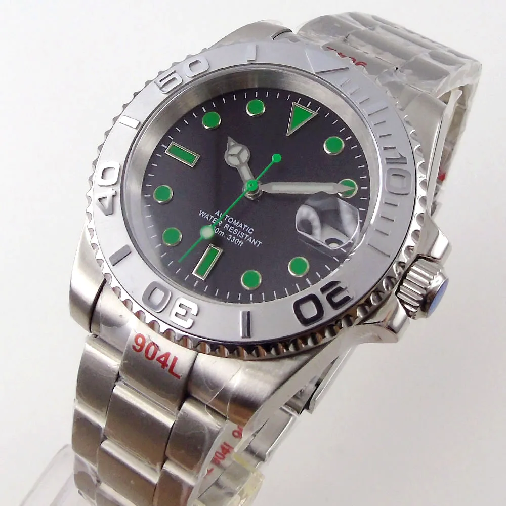 

40mm Black Dial Green Marks Sapphire Glass Date Brushed Ceramic Bezel NH35A Automatic Movement Mens Watch