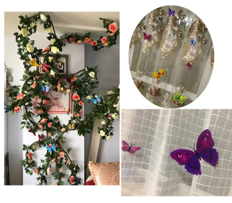 12 шт. двухслойная бабочка с булавкой занавеска домашний Декор 3D в форме комнаты