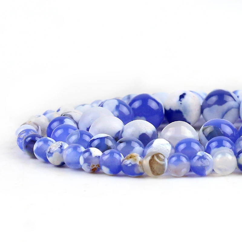 

Natural Blue White Snowflake Agates Beads Round Loose Stone Beads 15''6/8/10mm for Making Charms Jewelry DIY Bracelet