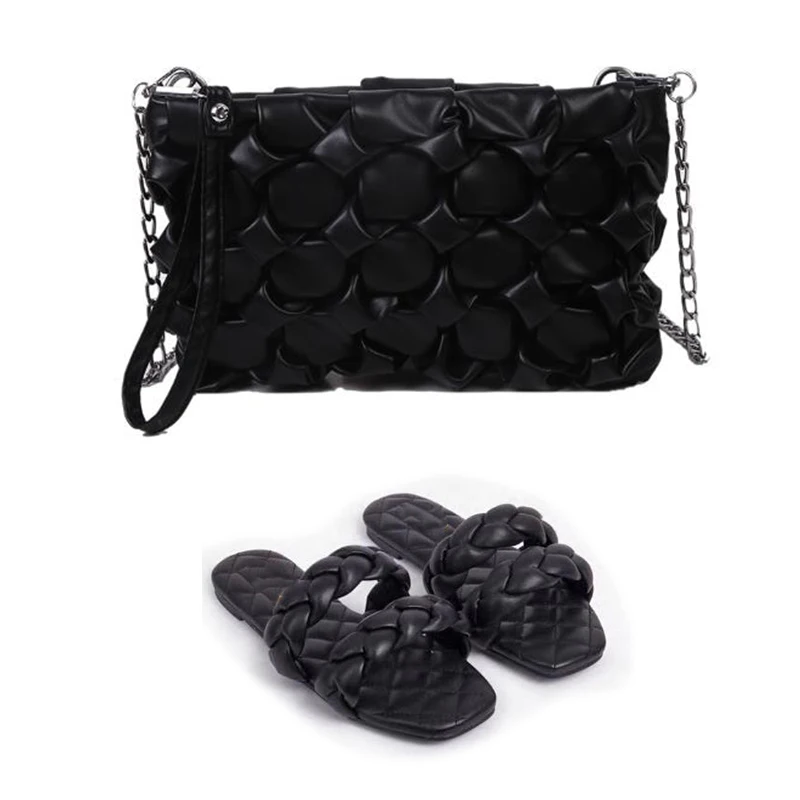 

Fashion Flats Soft Slippers And Weave Bags Explosion Flip Flops Open Toes Slides Luxury Sandals With Purses Sets Women Shoes