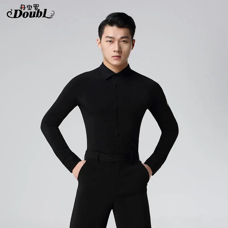 Мужская рубашка для бальных танцев белая классическая с пуговицами одежда