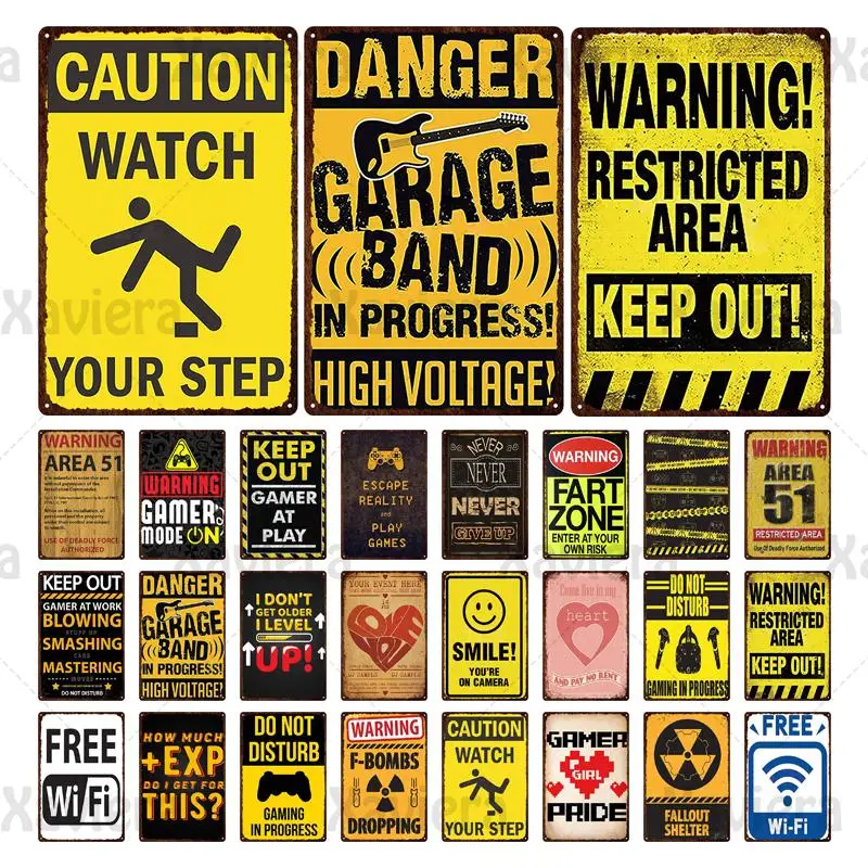 

Vintage Notice Caution Metal Tin Sign Man Cave Wall Decor Warning Area Danger Free WiFi Decorative Iron Plaque Retro Home Decor
