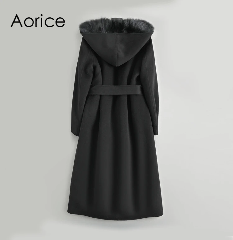 Aorice женские 90% пальто из шерстяной ткани леди лисий меховой воротник досуг осень/зима шерсть длинная верхняя одежда ZY178-2
