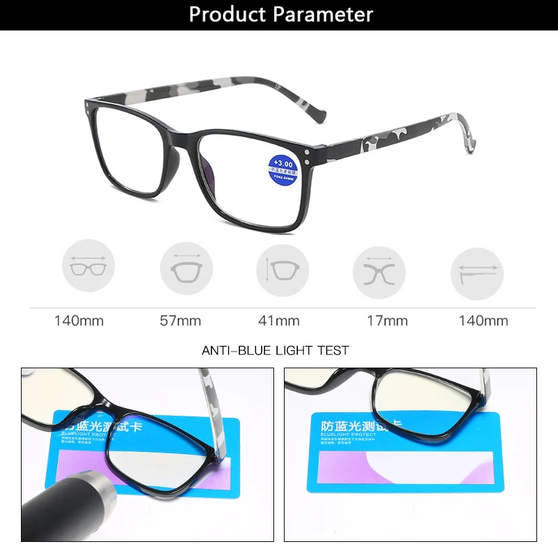 

Elbru Anti Blue Light Reading Glasses Women Men Printing Presbyopic Glasses Retro Square Hyperopia Goggle Degree With+1.0~+3.5