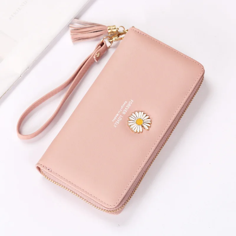 

Zipper Wallets for Women Ladies Long Soft Leather Purse Female Coin Pockets Clutch Cell Phone Bags Daisy Money Bag cartera mujer