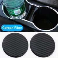 2pcs car vehicle water cup slot non slip carbon fiber look mat non slip elastic durable pad accessories black