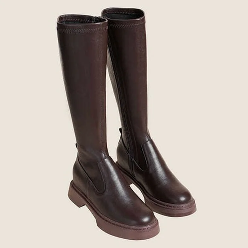 

2022 Fashion Winter Platform Women PU Leather Ladies Square Heel Non-slip Mid-top Boots Goth New Knee-high High-top Women Boots