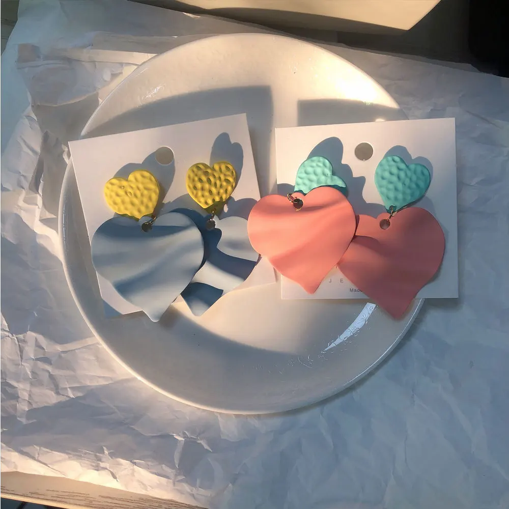 Серьги-капли с розовым сердцем Необычные модные синие карамельные цвета милые