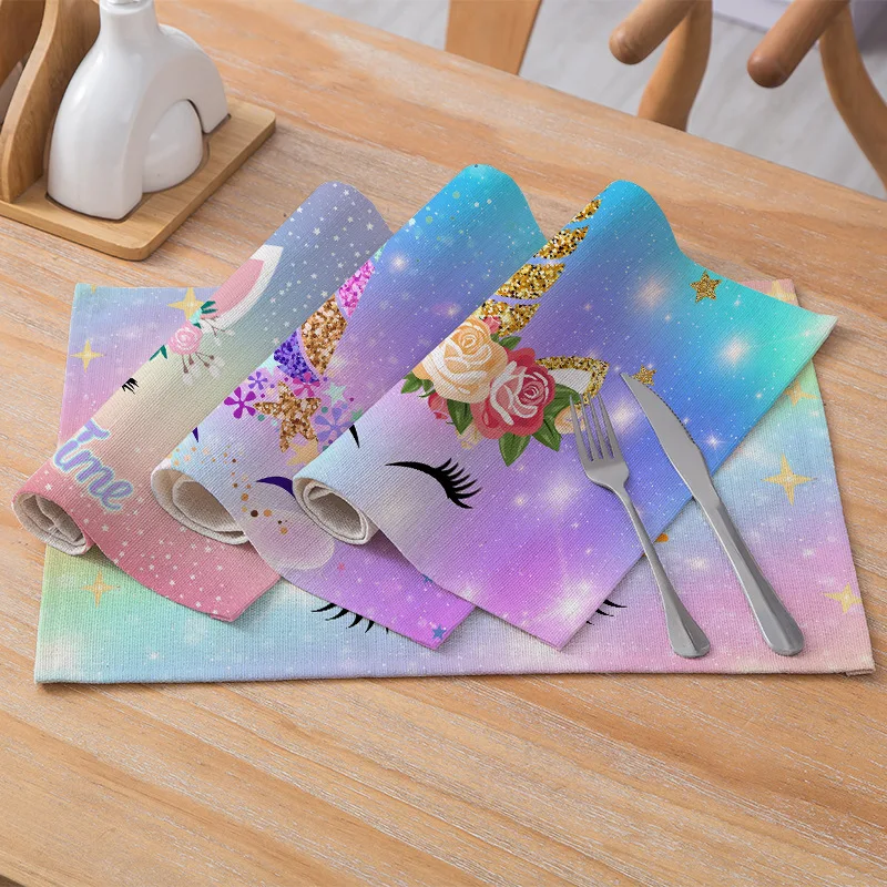 

Unicorn Printed Placemats Polyester Linen Tableware Mat for Kitchen Table Waterproof Modern Pad Coaster Home Decor 30*40cm/pc