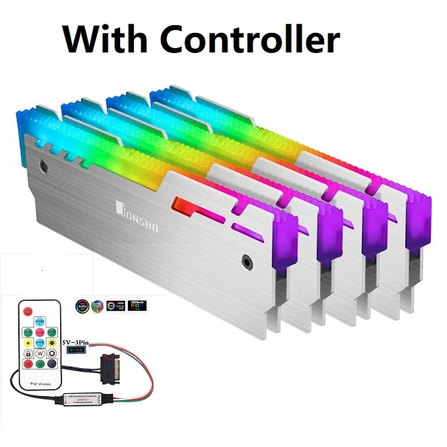 With controller JONSBO NC-3 кулер памяти светящийся охлаждающий жилет 5 в ARGB светодиодный светильник алюминиевый радиатор Настольный теплоотвод ОЗУ 1 комплект 4 шт - Цвет лезвия: With controller