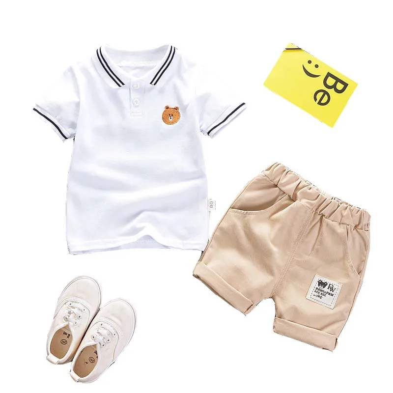 

Детский костюм с короткими рукавами из 2 предметов футболка с рисунком для маленьких мальчиков + короткие штаны 2020 рубашка поло одежда для м...