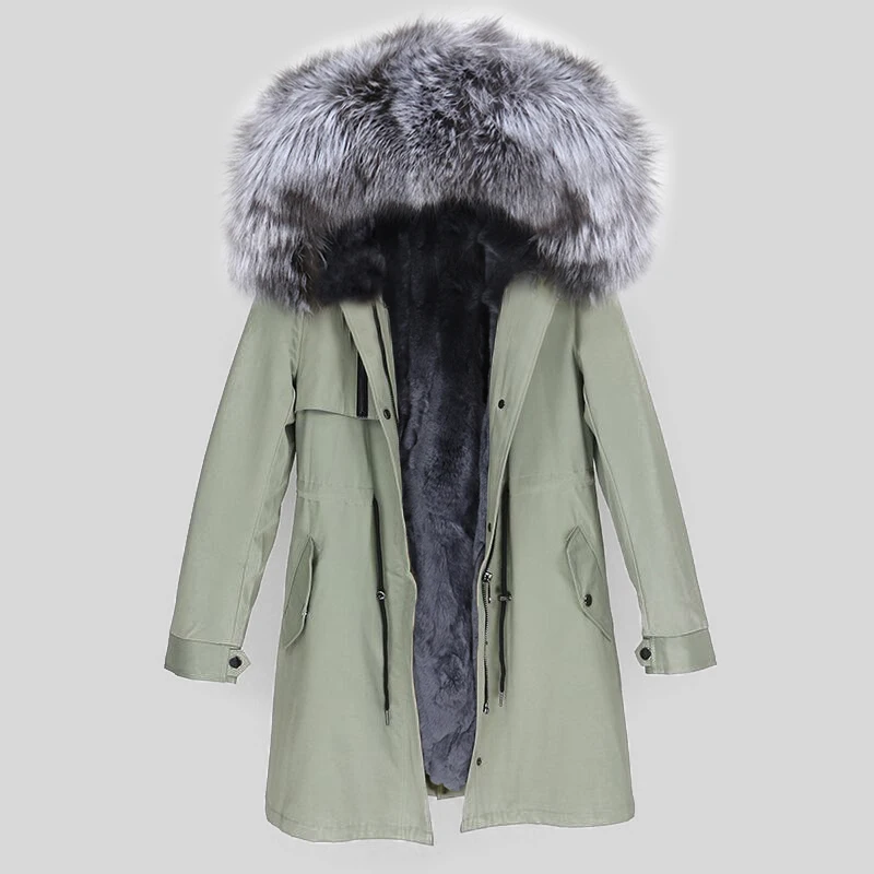 light green silver OFTBUY натуральный Лисий мех воротник парка с капюшоном зимняя куртка женская натуральный кроличий мех внутри Толстая теплая верхняя одежда Уличная Роскошная - Цвет: light green silver