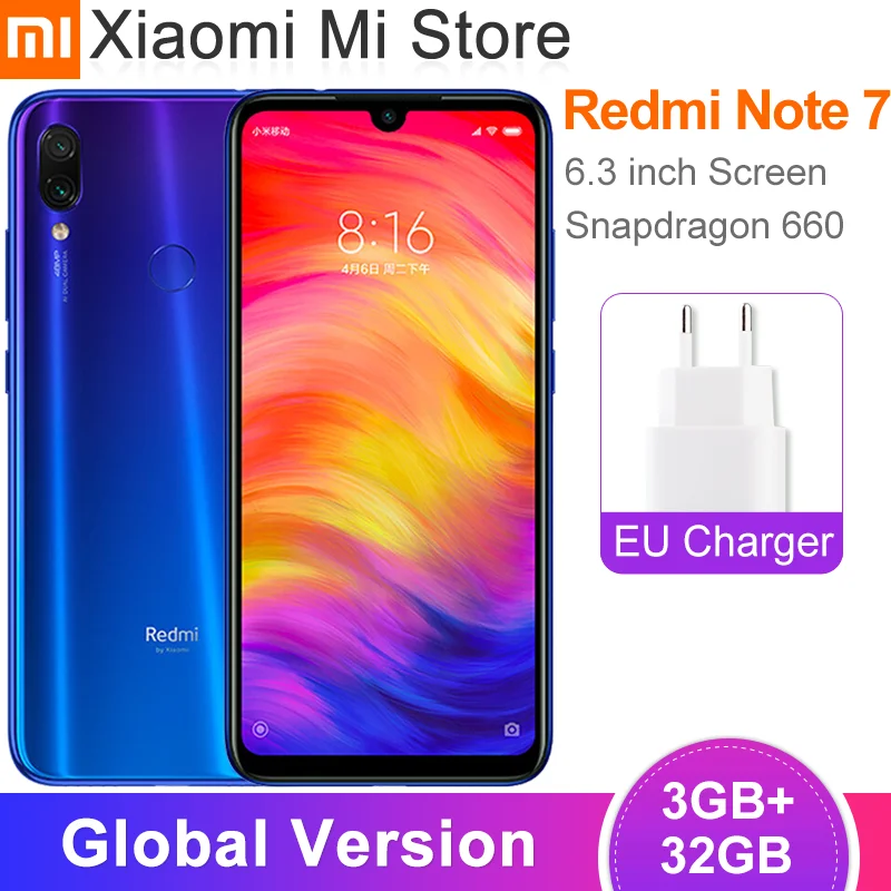 Xiaomi Redmi Note 7 3 ГБ 32 смартфон Восьмиядерный процессор Snapdragon 660 48MP двойная камера 6