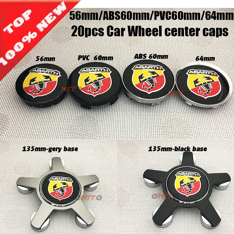 

20PCS 60mm 56mm 64mm Abarth logo Car Wheel Center Hub Cap Rim badge covers car styling 2.20"for 124 125 500 695 OT2000 Coupe