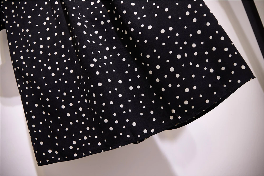 

RICORIT Ankle-Length Dots Print Long Maxi Dress Women Three Quarter Pleated Female Straight Casual Chic Dresses Vestidos