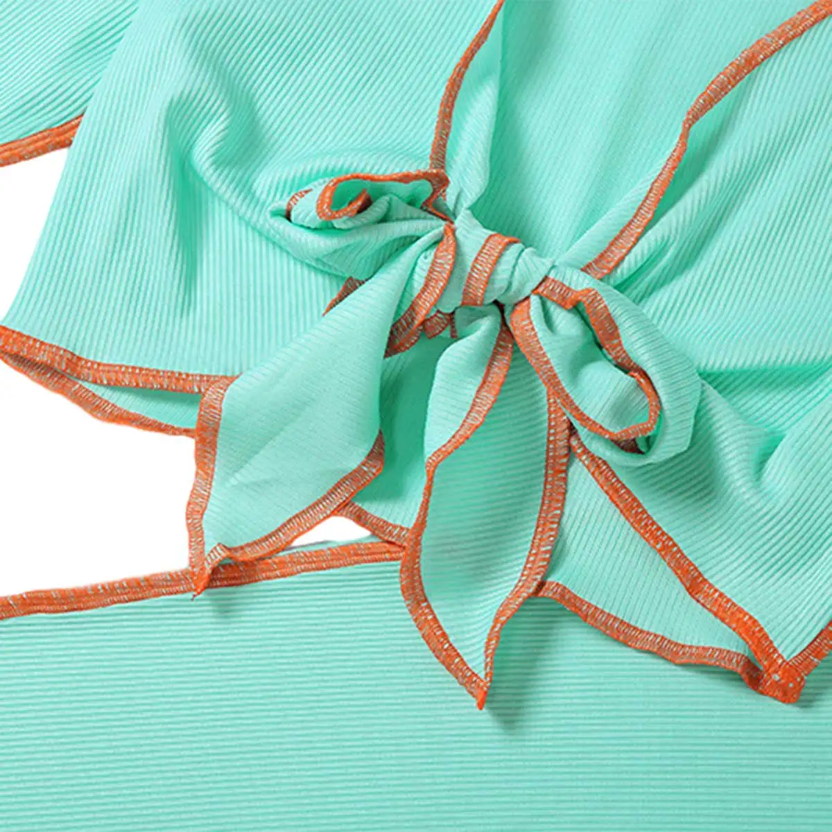 

VS&LLWQ Knitted Ribbed Two Piece Sets Women Bandage Patchwork Long Sleeve V Neck Club Tie Front Outfits Crop Top And Pants Set