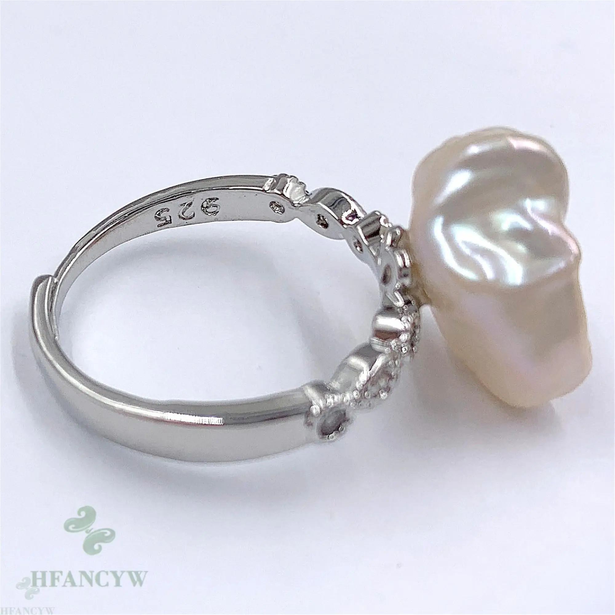Белое барокко жемчужное открытое регулируемое серебряное кольцо ювелирные