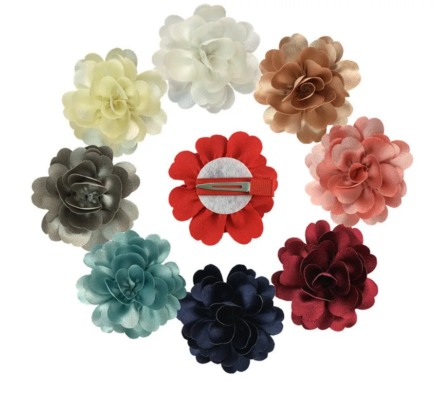 50 шт./лот 3 дюйма Блинный цветок из хрустальной ткани с/без заколки для волос