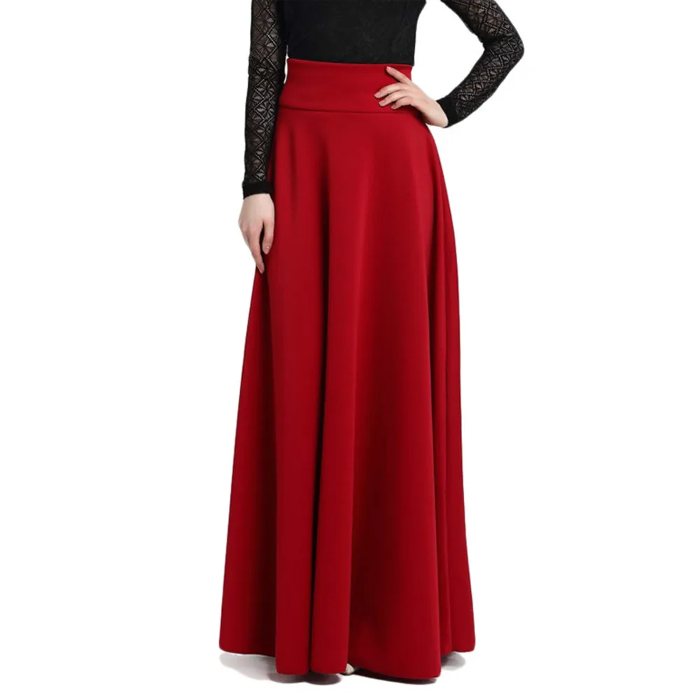 

S M L 5XL New High Waist Pleat Elegant Skirt Wine Red Black Solid Color Long Skirts Women Faldas Saia 5XL Plus Size Ladies Jupe