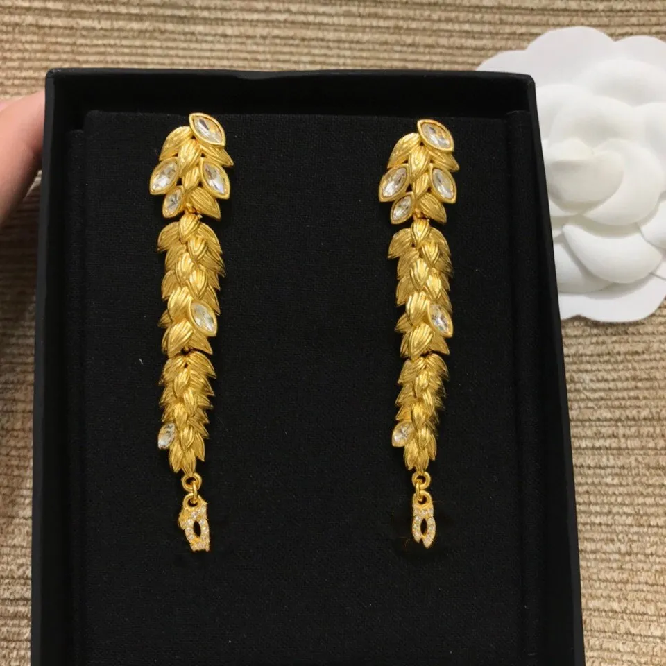 Новые винтажные инициальные буквы золотого цвета пшеничные уши длинные конский глаз каменные фирменные серьги для женщин