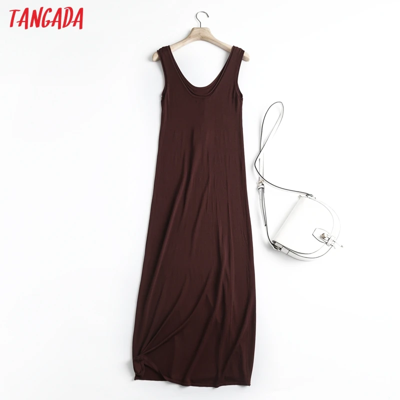 

Tangada Women Solid Color Knit Midi Dress Sleeveless 2021 Fashion Lady Elegant Tank Dresses Vestido 6D43