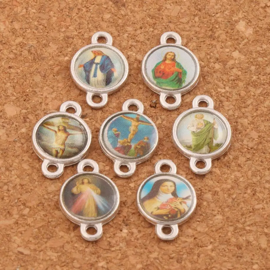 250pcs Catholic Religious Church Medals Saint Cross Connector Charm Beads Alloy Jewelry Finding L1805