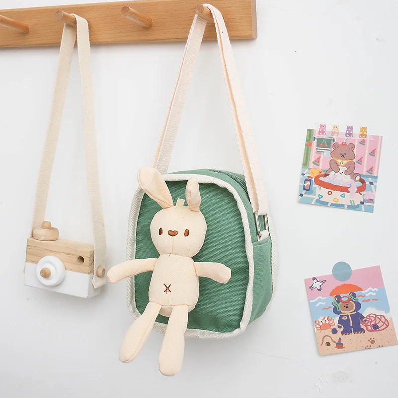 Rabbit Children's Small Square Shoulder Bag Cute Kids Coin Purse Phone Pouch Handbags Wallet Lovely Girls Canvas Crossbody Bags