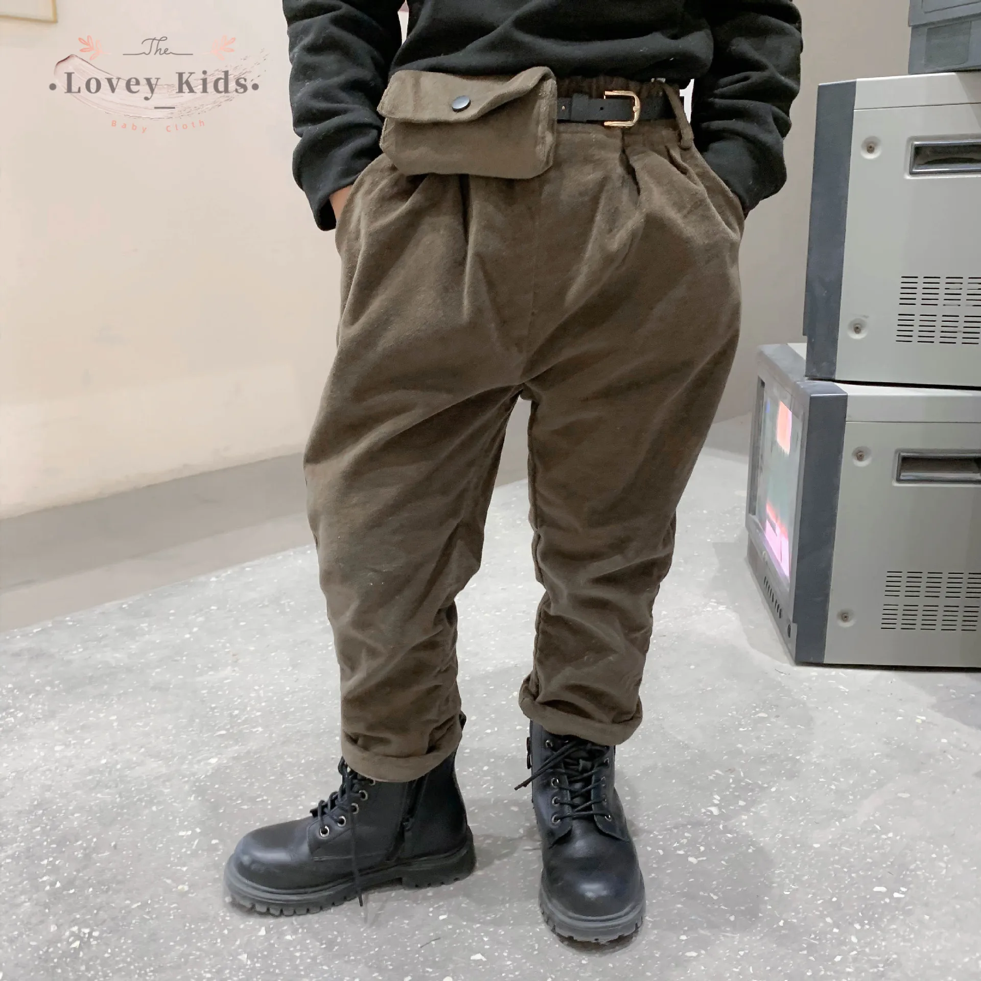 2020 Autumn Fashion Baby Boy Pants with Belt and Waist Bag Purse Korean Style Safari Solid Loose Trousers Fall Clothes | Мать и ребенок