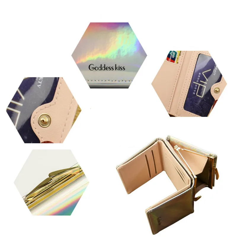 Женский лазерный голографический кошелек ASSEZSAC короткий милый для монет