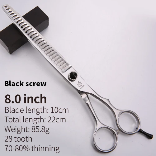 black 8.0 inch Fenice 7/7. 5/8 дюймов профессиональные ножницы для домашних животных ножницы для ухода за собакой филировочные ножницы истончение около 80 - Color: black 8.0 inch