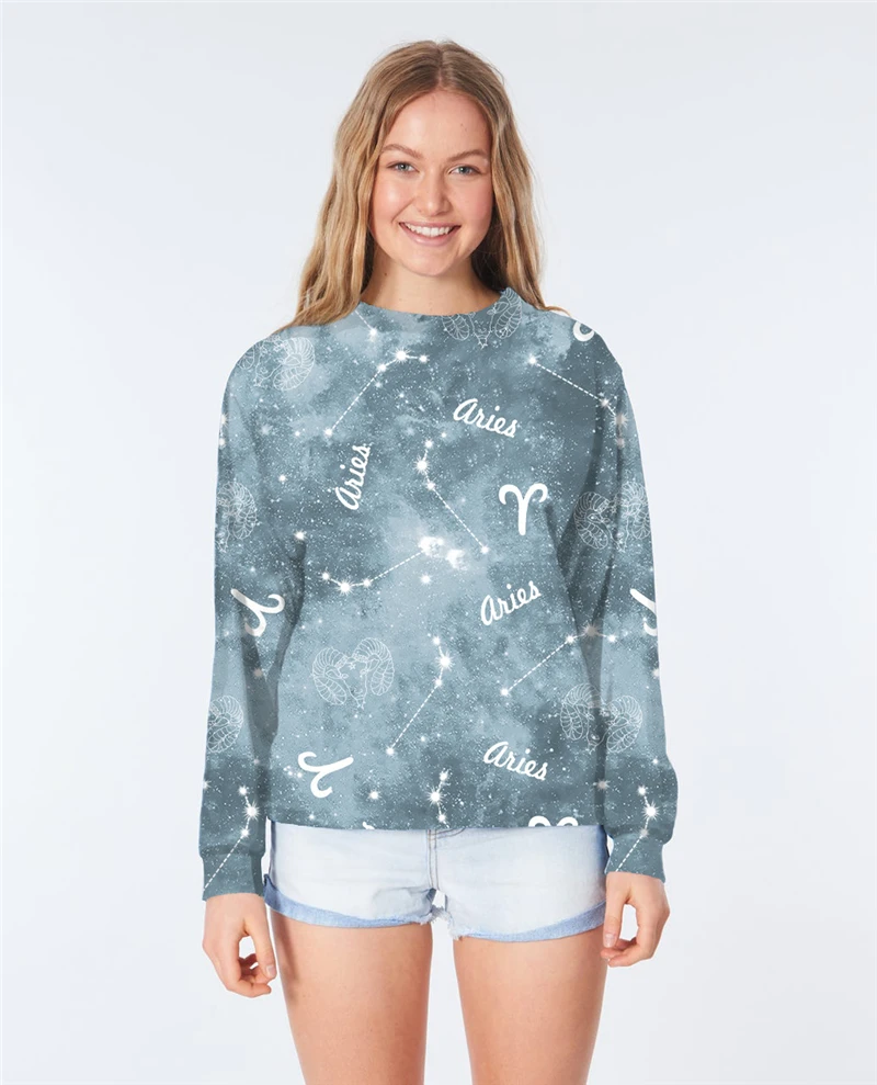 

2020 Autumn Women 12 Constellation Print Pattern print Long-Sleeve Sweatshirt Sudaderas Female Streetwear sudadera