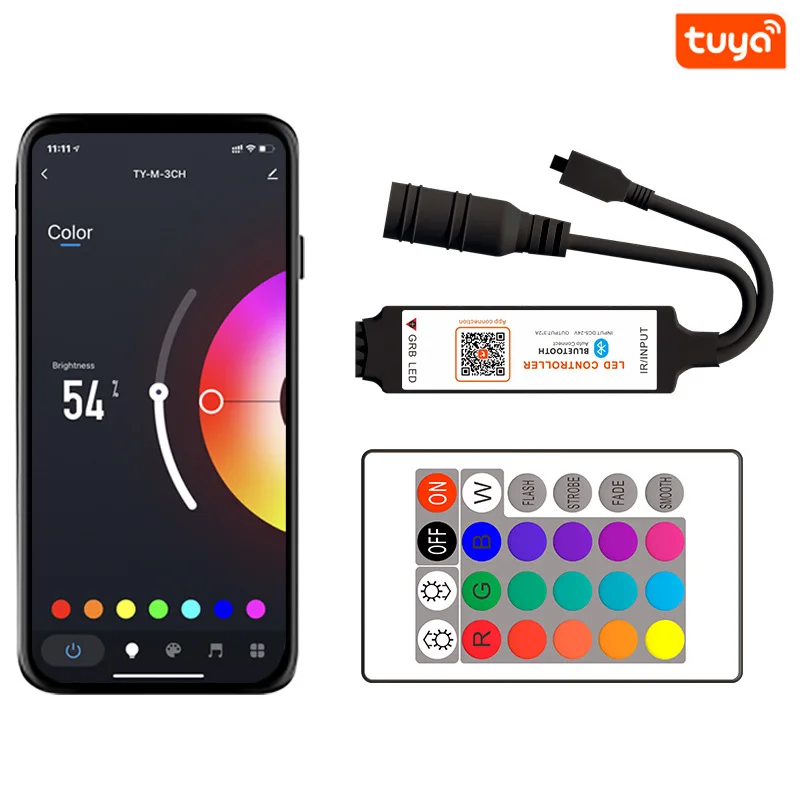 

24Keys Tuya RGB Controller Beacon Bluetooth IR LED Strip Light Remote Control for DC5-24V COB Tape Lights Phone APP Dimmer