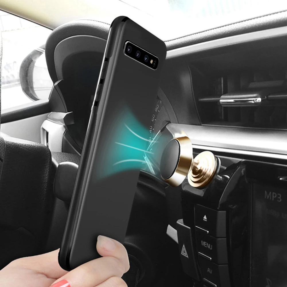 Black Магнитный автомобильный чехол для телефона samsung Galaxy S10 Plus S10e huawei P30 mate 20 mate 30 Pro Магнитная пластина Мягкий ТПУ противоударный чехол - Цвет: Black
