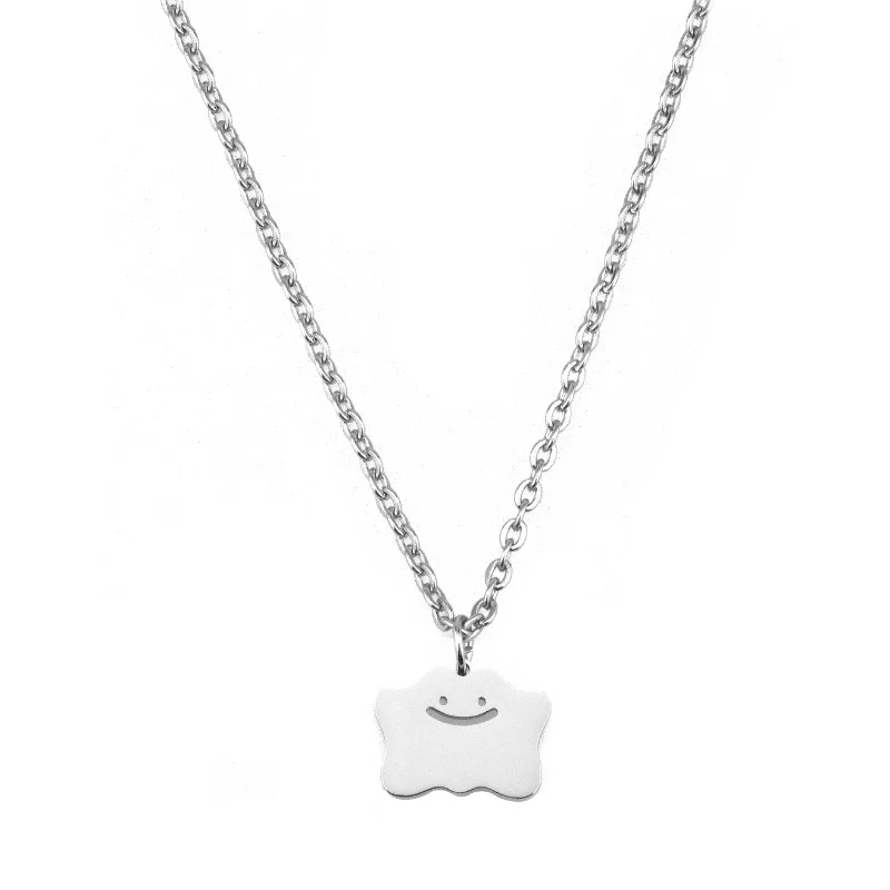 

Hip Hop Fashion Men Women Couple Titanium Steel Choker Cute Smile Monster Pendant Casual Party Silver Necklace Jewelry