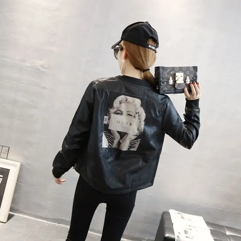 Куртка из искусственной кожи женская 2019 мотоциклетная куртка бомбер короткая