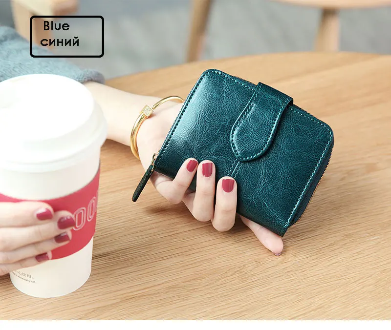 Billfold масло воск натуральная кожаные кошельки для женщин короткий мини-кошелек для клатча Soild монета Карманный с отделениями для карт держатель воловья сумка