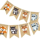 Баннер с изображением животных в джунглях, лесная лиса, белка, олень, енот, гирлянда, флажки для детского душа, украшения для дня рождения