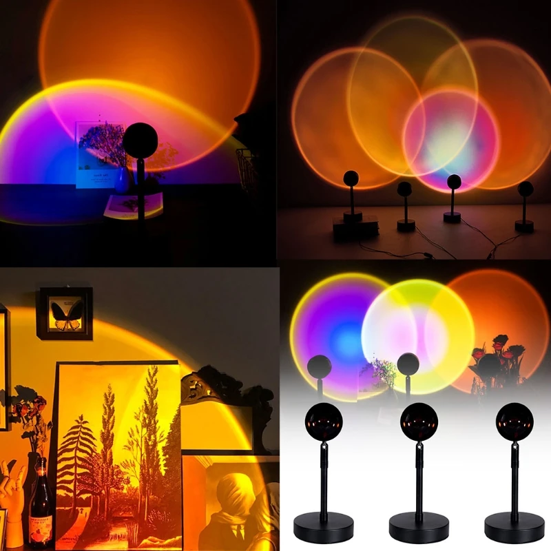 

USB Sunset Projector Lamp Led Night Light Rainbow Atmosphere Table Lamp for Home Bedroom Coffe shop Background Wall Decoration
