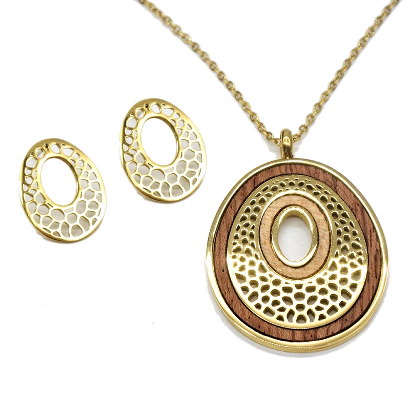 AMUMIU деревянная подвеска ожерелье серьги комплект модные ювелирные изделия