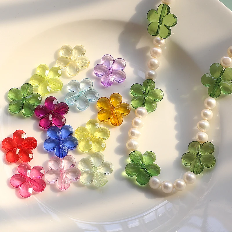 

Korea Translucent Five Petal Flower Candy Color Beads DIY Handmade Earrings Necklaces Beaded Material Accessories