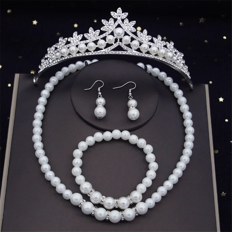 Set di gioielli da sposa con perle di strass per le donne moda diademi collana da sposa bracciali orecchini Set di gioielli da sposa