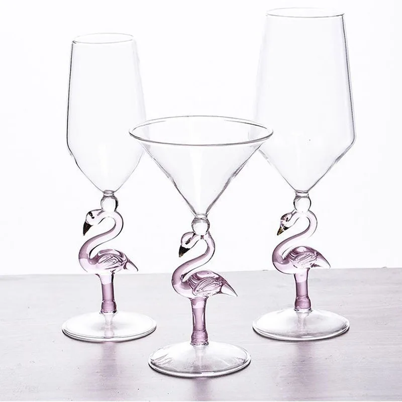 

1Pcs Creative Pink Flamingo Cocktail Glass Martini Goblet Nverted Cone Shaped Wedding Birthday Party Crystal Champagne Wine Cup