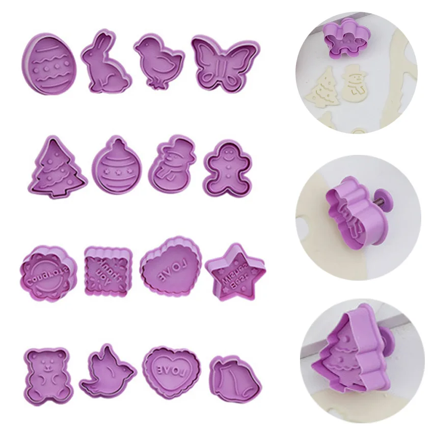 Штамп для печенья 3D пластиковый нажимной Рождественский форма выпечки 4 шт. | Дом