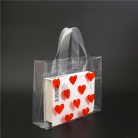50pcs thick large plastic bags transparent red love heart gift bag clothing store packaging bags with handle shopping bag