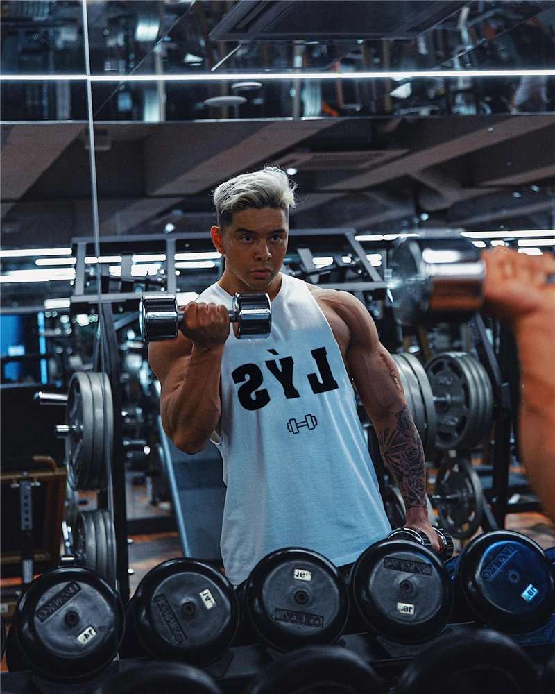 2021 Summer Male Workout Sleeveless Vest Mens Sportswear Fitness Print Comfortable Cotton Undershirt Gym Tank Tops | Мужская одежда